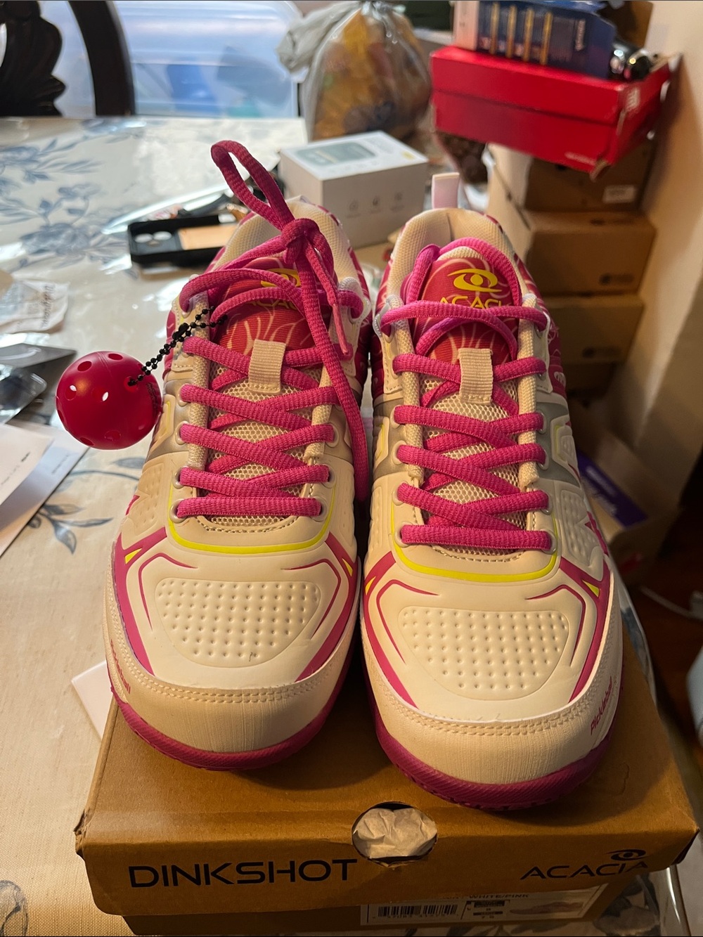 Acacia Dinkshot Athletic Sneakers in White, Pink & Yellow